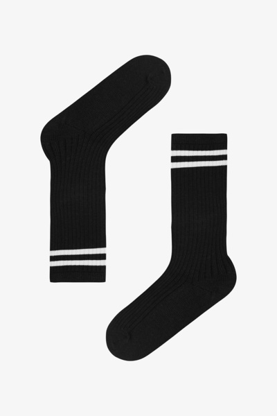 Penti Black Girl's Sporty Striped Ribbed Trouser Socks