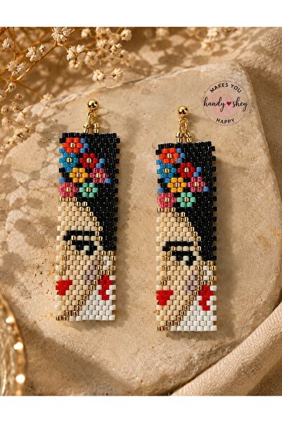 hand shey Ressamın Rüyası - Frida Kahlo Miyuki Boncuk Küpe | El Yapımı | Çeli...