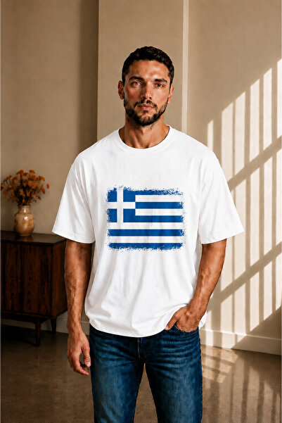 sngl tekstil Ανδρικό κοντομάνικο μπλουζάκι oversized Greece Flag με τύπωμα S ...