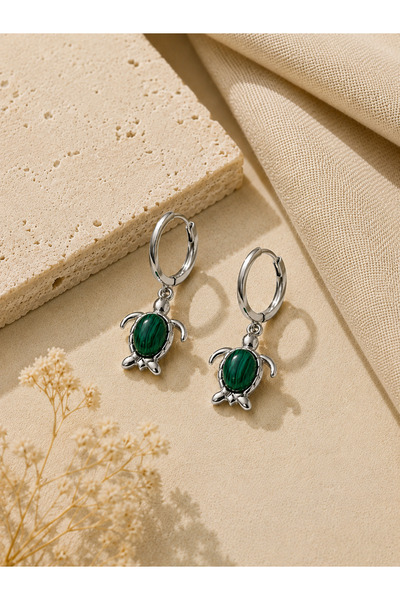 Spossy Silver Jewelry 925 Ayar Gümüş Silver Kaplamalı Malakit Taşlı Kaplumbağ...