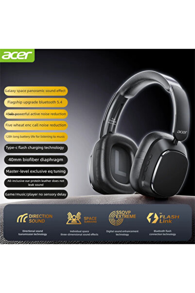 Choice1 Black Acer ANC Bluetooth Headphones Surround Sound Headsets with HD M...