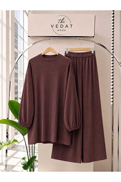 MODA VEDAT Women's Pleated Detailed Candy Fabric Trousers Set -0430 (Suitable...