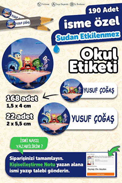 MSticker Okul Etiketi Kalem Defter isimli Etiket Isim Yazılabilen Ters Yüzlü ...