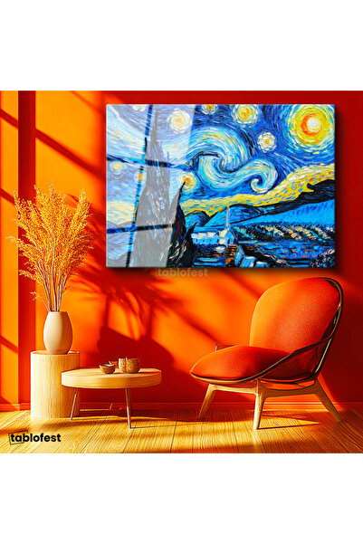 Tablofest Tamperli Cam Tablo Vincent van Gogh Yıldızlı Gece Manzarası Ressam ...