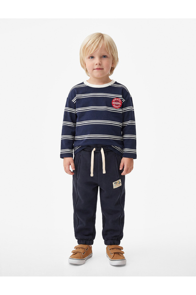 Koton Cotton Long Sleeve Crew Neck Oversize Striped T-Shirt