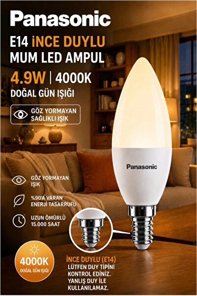 PANASONIC MUM AMPÜL (İNCE DUY) E14 DUYLU 4.9W 4000K GÜN IŞIĞI AMPÜL