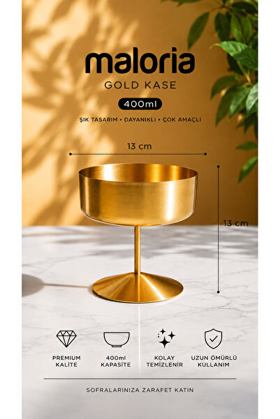 Maloria Vidalı Ayaklı Gold Metal Sunumluk Dekoratif Meyvelik, Şekerlik, Kase ...
