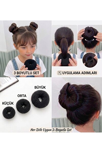 MutluBiDünya Kız Çocuk 3 Boy Sünger Topuz Tokası