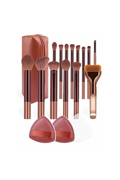 choice2 Brown 17pcs Professional Soft Long Aluminum Makeup Brush Set, Includi...