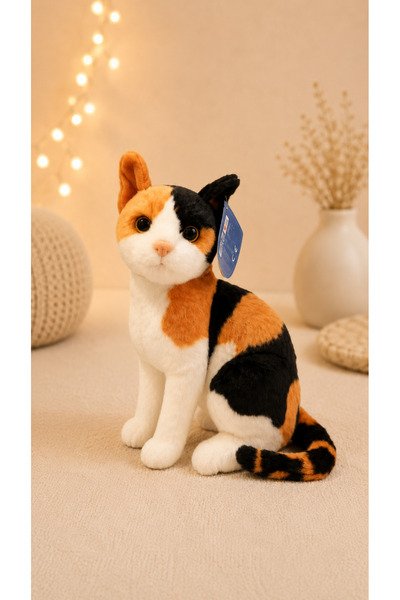 Şeker Adası Meowing Sitting Realistic Looking Plush Tabby Cat 27 cm 62441