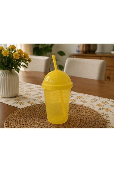 olux ideas Pipetli Neon Bardak -450 ml/Sarı-BPA Free