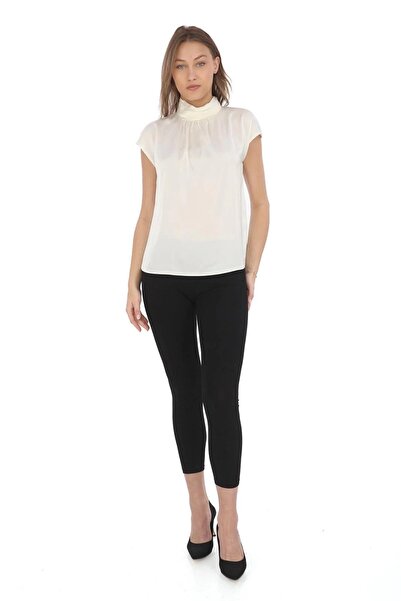 lodmela Yaka Drape Detaylı Saten Bluz 01-Ekru