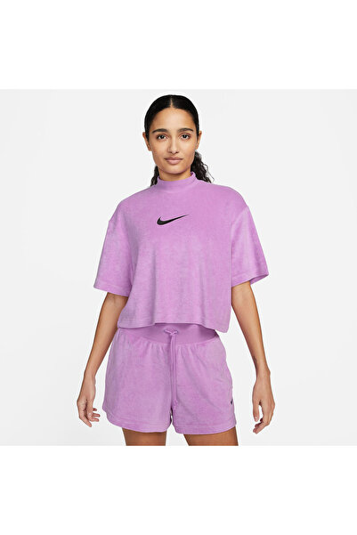 Nike W NSW MOCK SS TEE TRRY MS FJ4894-532 Μωβ