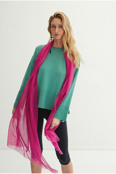 Silk and Cashmere Fuşya Larissa Saf Kaşmir Şal