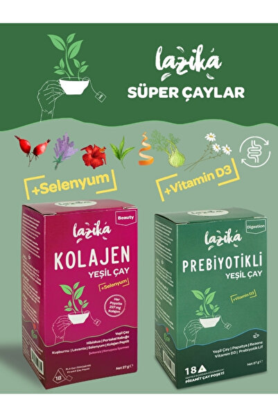 LAZİKA Süper Çay Seti ( Prebiyotik, Peptid Kolajen Yeşil Çay)