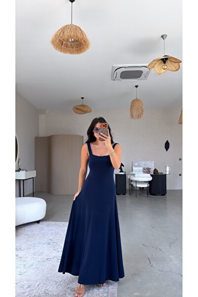 Buket Teke Navy Blue Polyamide Long Dress
