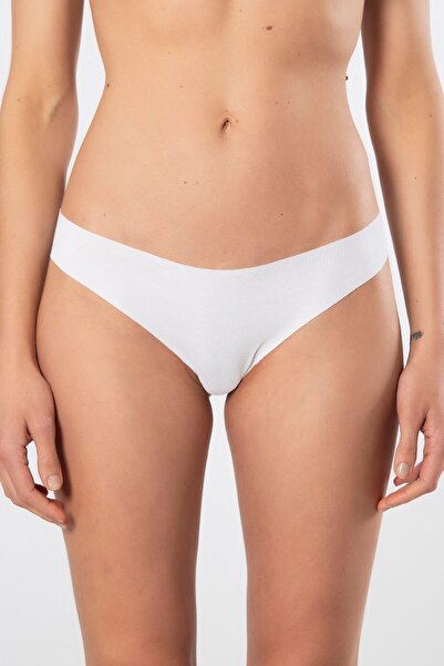 TÜREN Women's Laser Cut Cotton Brazilian Panties 908/White