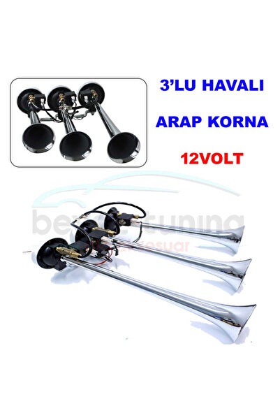 Universal 3 Borulu Havalı Arap Korna Kromajlı Elektrikli 12 Volt