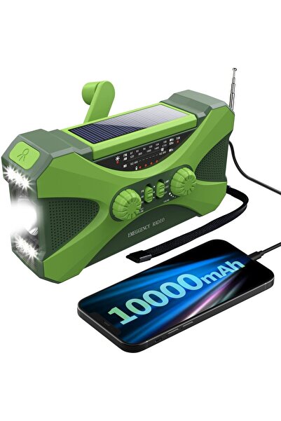 Choice راديو طوارئ أخضر 10000mAh، يعمل بالطاقة الشمسية وباليد، AM/FM/NOAA