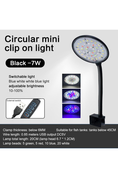 choice2 black 7W Aquarium Light With Adapter LED Clip On Fish Tank Light Smal...