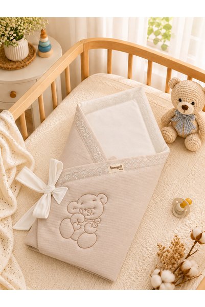 Tomuycuk Teddy Bear Embroidered 100% Cotton 85X85Cm Baby Blanket |   Girls Bo...