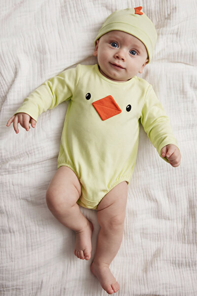 Lilabio 100% Cotton Chick Costume Bodysuit & Hat Set – Unisex Baby Gift Set