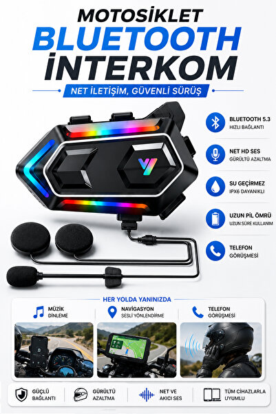 Happy Owl Motosiklet Bluetooth İnterkom RGB Işıklı Kask Kulaklığı Mikrofonlu ...
