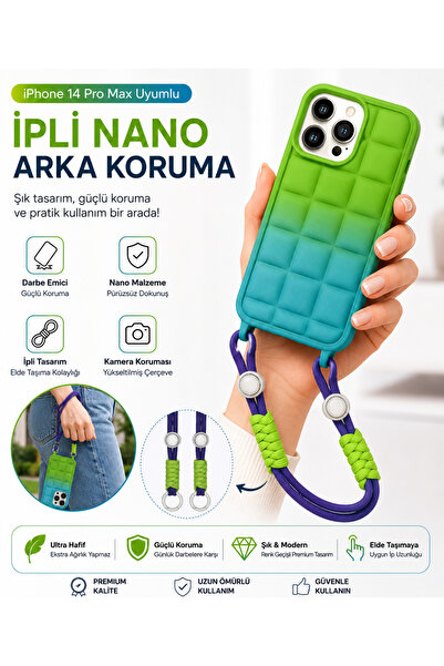 Nettech iPhone 14 Pro Max Askılı Kılıf İpli Premium Silikon Darbe Korumalı Te...
