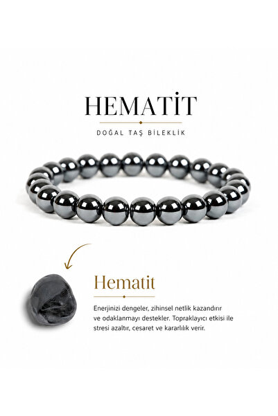 Alnis Atelier Hematite Natural Stone Bracelet Unisex |   8 mm Genuine Hematit...