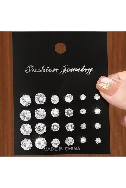 Choice style 1 12pairs Fashionable Minimalist Cubic Zirconia Sparkly Earrings...