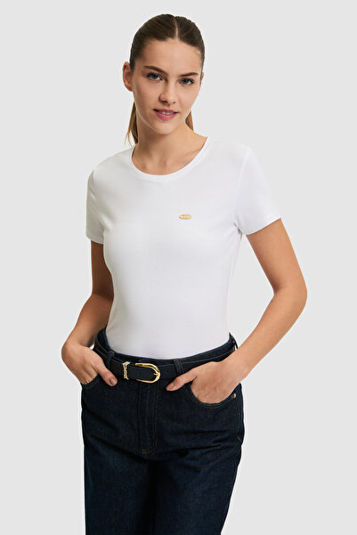 U.S. Polo Assn. Kadın Beyaz Bisiklet Yaka Basic Tişört 50321809-VR013