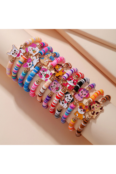 Choice D 12Pcs/set Unicorn Cat Flower Charm Elastic Handmade Beaded Bracelets...