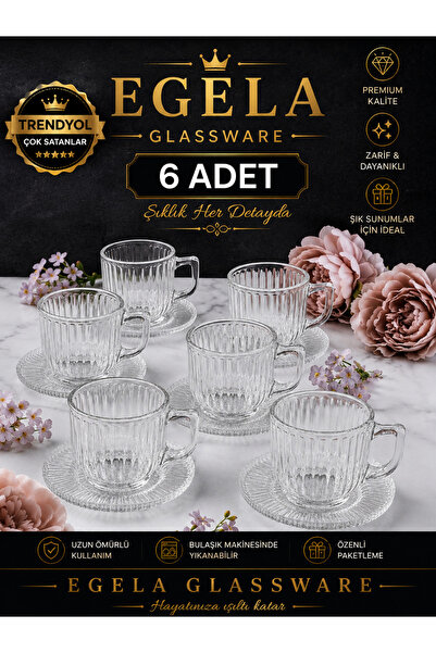 çukurova home 12 Parça Kulplu Çay Fincanı Seti - 6'lı, şık ve kullanışlı tasa...