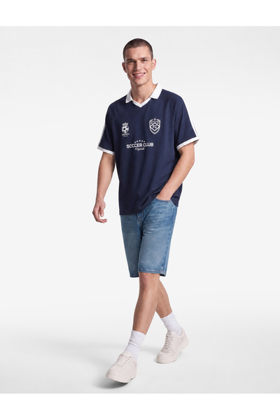 Koton Cotton Printed Color Contrast Short Sleeve Polo Neck T-Shirt