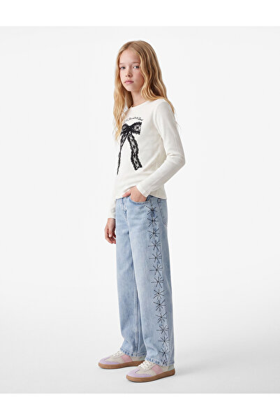 Koton Cotton Long Sleeve Crew Neck Bow Printed T-Shirt