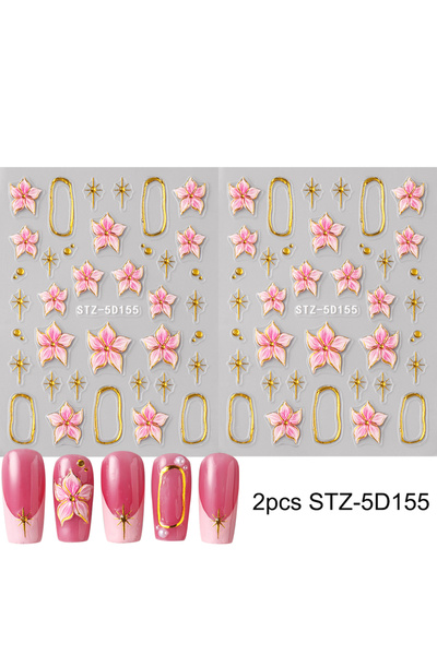 Choice 2pcs STZ-5D155 2pcs Embossed Hibiscus Flower Nail Art Sticker Pink Flo...