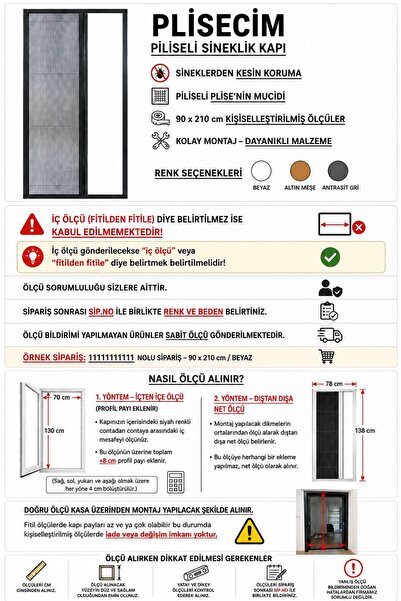 PLİSECİM Pimapen Plise Pileli Sürgülü Sineklik KAPI 90 X 210 Cm( Ölçüleri sat...