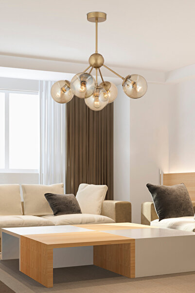 Apliqa Meyo 5Li Eskitme Bal Camlı Modern Genç Odası Yatak Odası Salon Avize