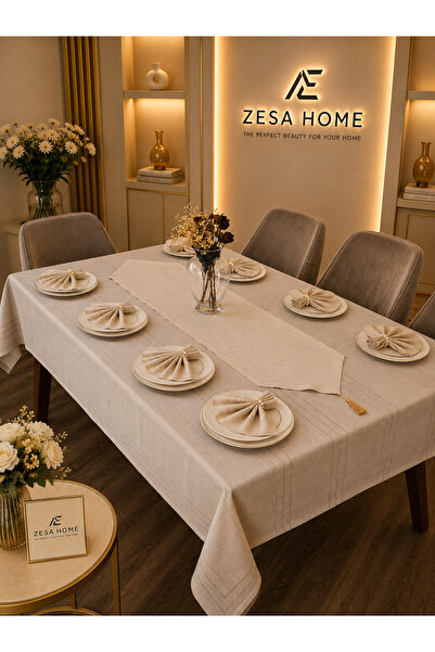 ZESA HOME Striped Tablecloth Cappucino 8-Person 18-Piece - Table 160X180 160X350