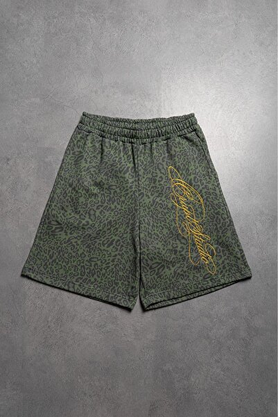 Crupt Studio Yeşil Leopard Script Erkek Şort Jorts