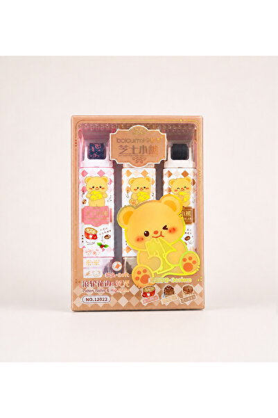 Gift Moda Teddy Bear Themed Patterned Rollerball Pen & Highlighter Set