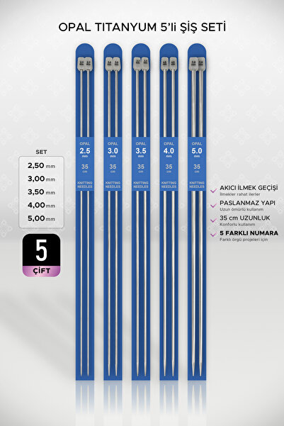OPAL Efect TITANIUM • 5 bucăți • Set de andrele pentru tricotat simplu • 2,5 ...