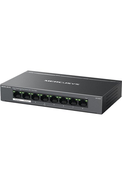 Mercusys Switch fara management MS108GP, 8 porturi Ethernet, PoE, negru, 171x98x27mm