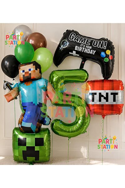 Parti Station Minecraft Steve Balon Seti 5 Yaş Balon Seti – 10 Parça Set Oyun...