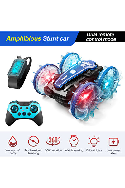 Choice Blue With Watch Amphibious RC car waterproof stunt car double side fli...