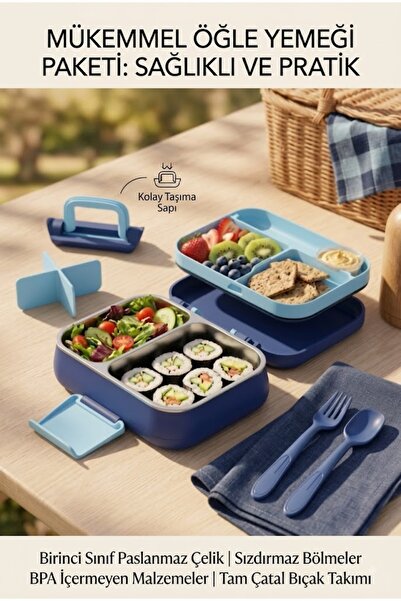 Sowo Home Happi Nutrition Container 1 Liter Stainless Steel 2 Compartment Lea...
