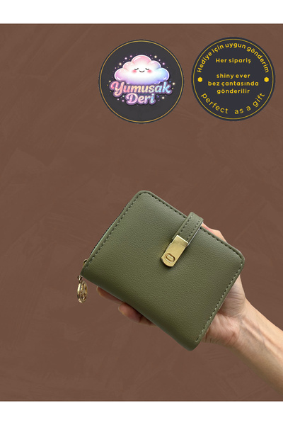 shiny ever Green Soft Leather Women's Wallet with Gold Detail