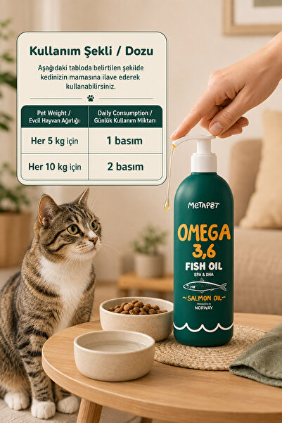 Metapet Kediler için Somon Balık Yağı, Omega 3 Takviyesi, Tüy Döküm Önleyici Vitamini, Tüy Dökme Engelleme