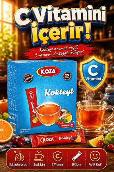 Koza C Vitamini Kokteyl Aromalı Pratik Lezzet Meyve Aromalı Tek İçimlik Premium İçecek Tozu 20 Stick