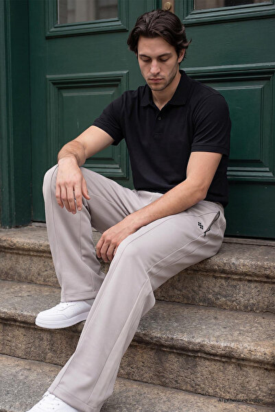 TOMMY LIFE Stone Surface Textured Standard Fit Palazzo Men's Trousers - 82171